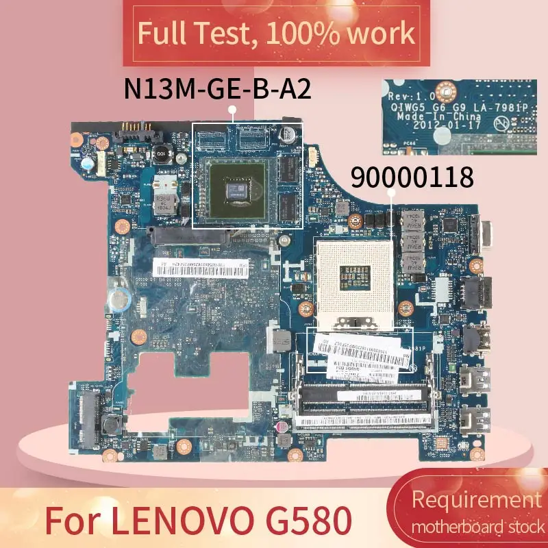 QIWG5 G6 G9 For LENOVO Ideapad G580 Notebook Motherboard LA-7981P SLJ8E N13M-GE-B-A2 DDR3 Laptop Mainboard Full Test 100% work