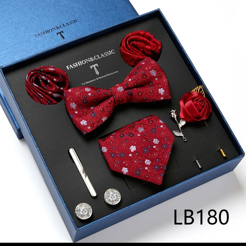 Hochwertige Geschenkbox für Feiertage, 7,5 cm, blaues Blumenmuster, Einstecktuch, Manschettenknöpfe, Krawattenclip, Krawatte für Herren, Geburtstagsgeschenk – Detail 18