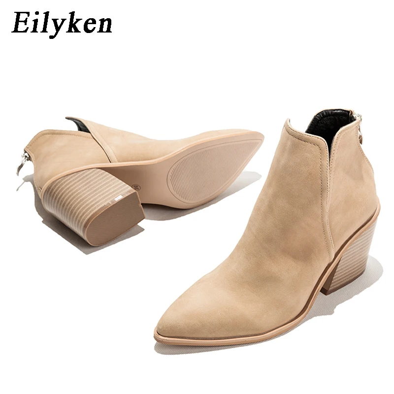 EilyKen Autumn Winter Casual Western Cowboy Ankle Boots Women Snake Cowgirl Booties Short Cossacks Botas High Heels Shoes