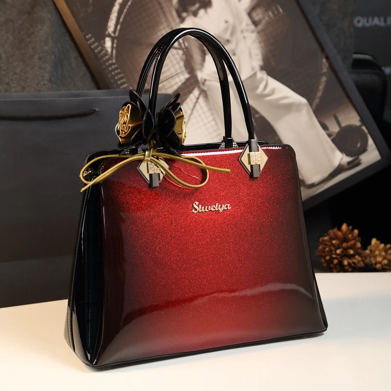 2021 Newest Women Leather Handbags Designer High Quality Patent Leather Clutch Boston Tote Top Handle Bags Ladies Business Bolso