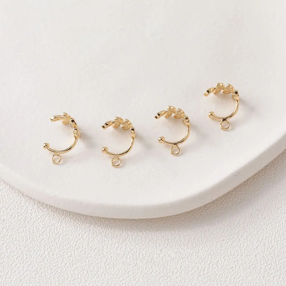 4PCS 12mm 14k Gold Plated Leaf Shape Clip on Earrings Zircon Brass Diy Earrings Supplies for Jewelry Findings Made  Accessories image 6