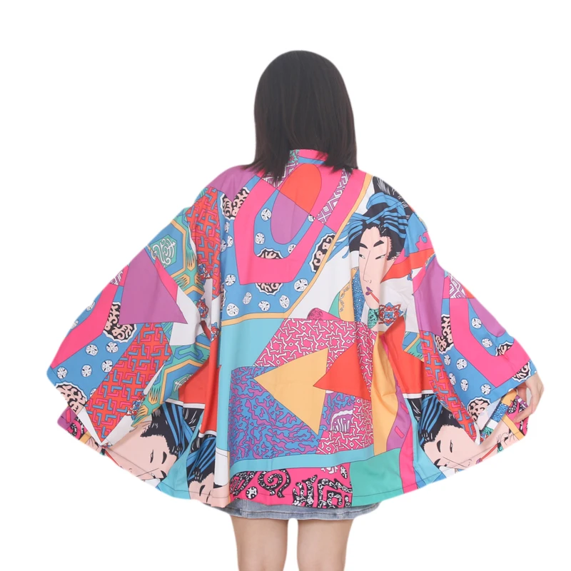 

Japanese Style Print Cardigan Kimono Harajuku Women Sexy Yukata Female Streetwear Traditional Haori Beach Female Kimono Obi