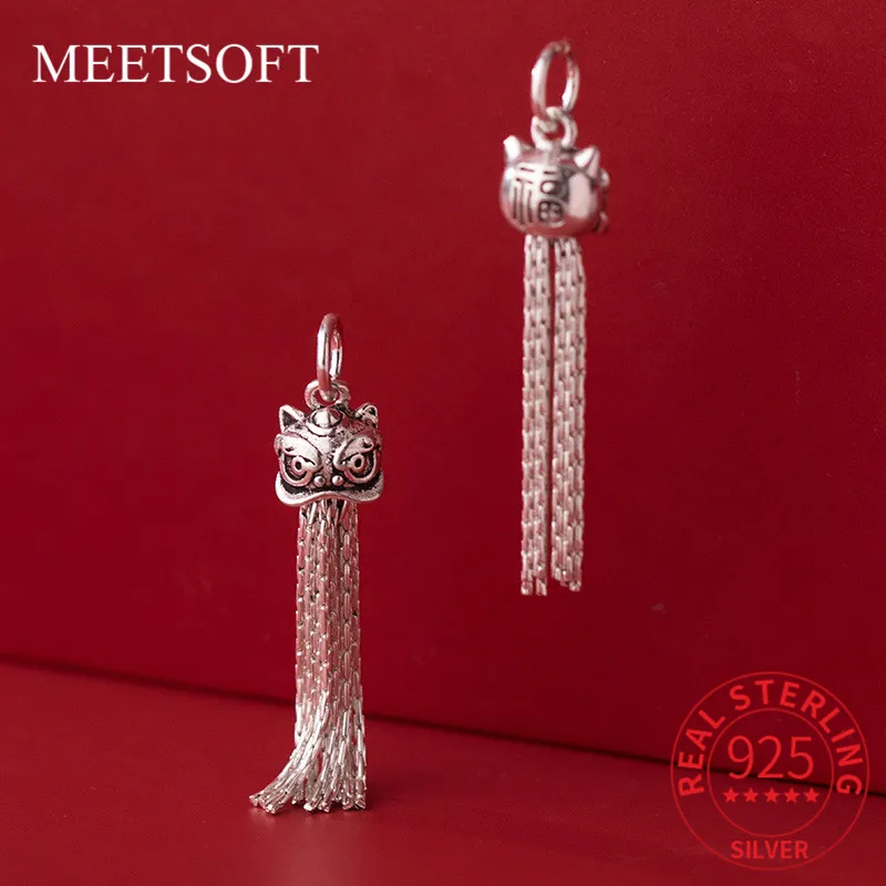 MEETSOFT Classic S925 Sterling Silver Pixiu mythical beast chain Tassel Charms of DIY Handmade Making Finding Jewelry Accessory