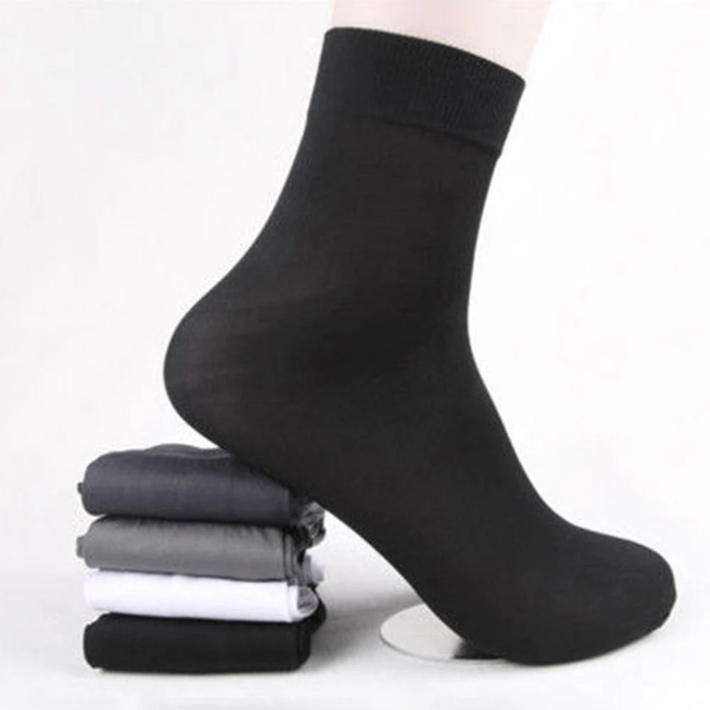 Calcetines de verano para hombre, medias elásticas ultrafinas de fibra de bambú sedosas, color blanco y negro, 5 colores, 10 pares