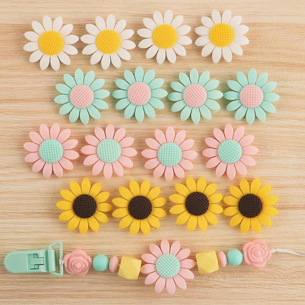 Sunrony 10 Pcs Sunflower Silicone Beads For Jewelry Making Charms For Bracelet DIY Pacifier Chain Pendant Accessory Baby Toys