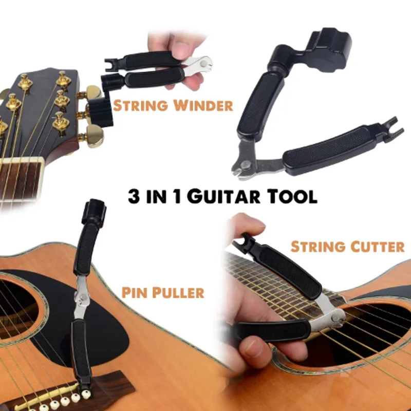 Guitar Accessories Guitar String Changer 3 in 1 Strings Cutter Winder Pin Puller Guitar Tuning Tool  Winder String Clamp Remover