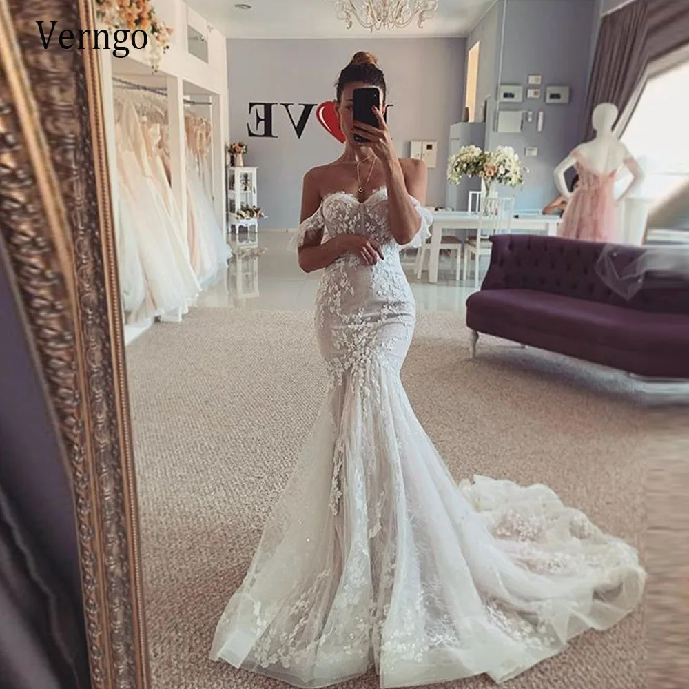 Verngo Sexy Off the Shoulder Lace Mermaid Wedding Dress Vestido de noiva Slim Fitted Stylish Elegant Bridal Gown Robe de mariage