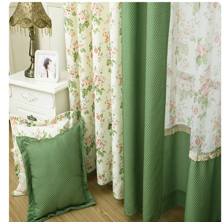 

American New Style Simple Pastoral Small Fresh Flower Polka Dot Compact Customization Curtains for Living Dining Room Bedroom