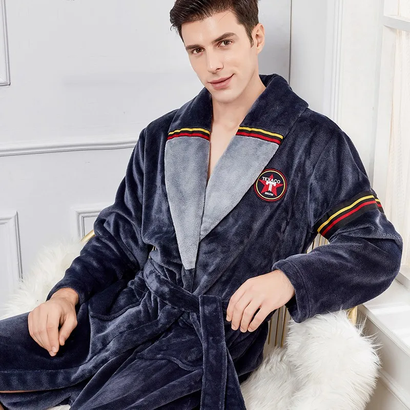 Herbst Winter Warme Männliche Nachtwäsche Große Größe Flanell Männer Robe Nachtwäsche Dicken Langen Bademantel Nachthemd Loungewear Casual Hause Tragen