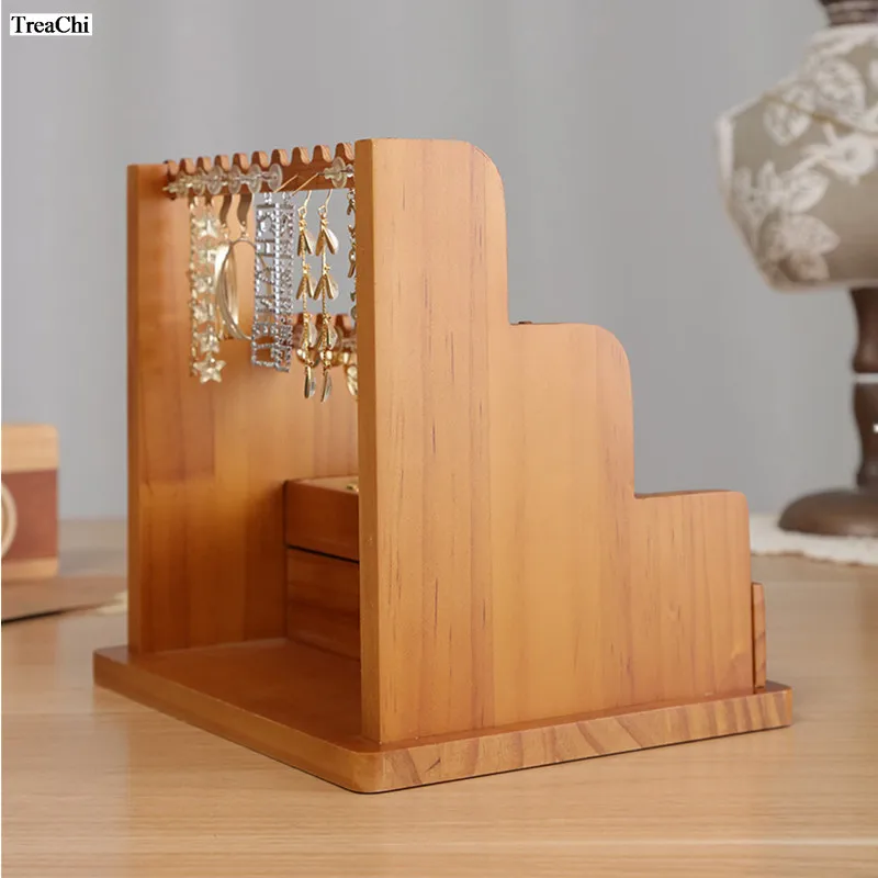 خزانة عرض مجوهرات من الخشب الصلب العتيق - رف متعدد الوظائف من نوع الدرج لتخزين قلادة السوار - منظم عتيق #5