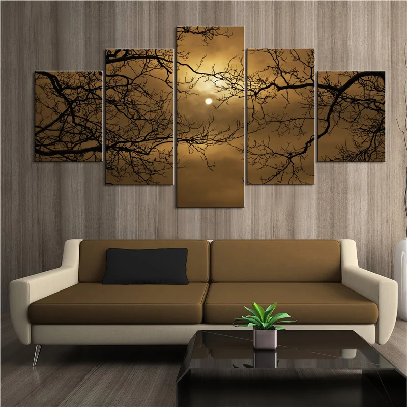 

5 Piece Poster Fashion Mural The Moon in the Dead Tree Art Scenery Painting Office Home Decorative Painting