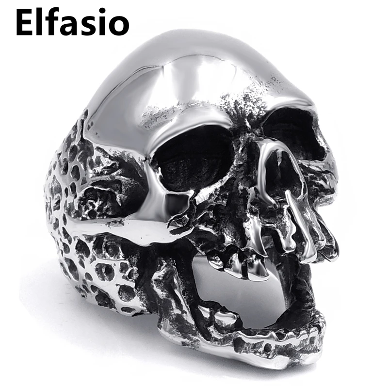 

Elgasio Mens Boys Stainless Steel Skull Ring Silver Rock Punk Biker Rings Jewelry Size 7-13