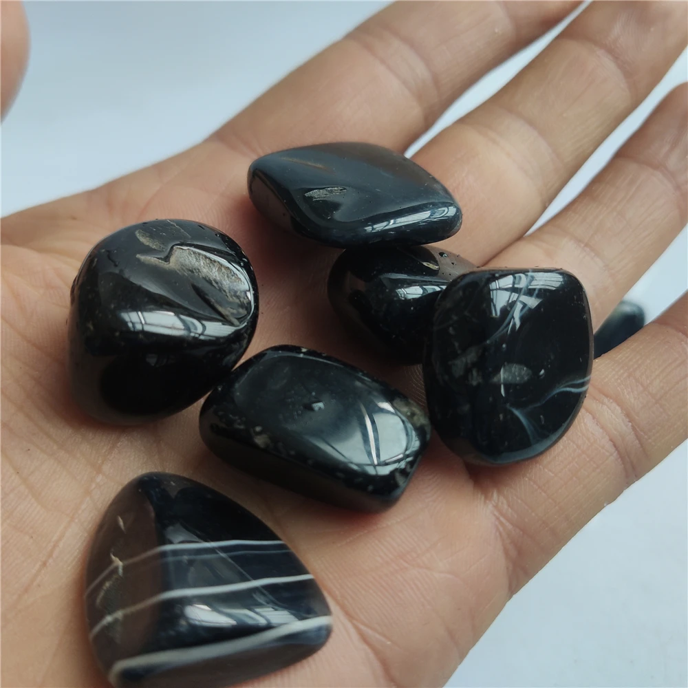 100g Natural Black Agate Stone Beads Men Jewelry Bracelet Polished Mineral Stone Jewelcrafting Healing Stone