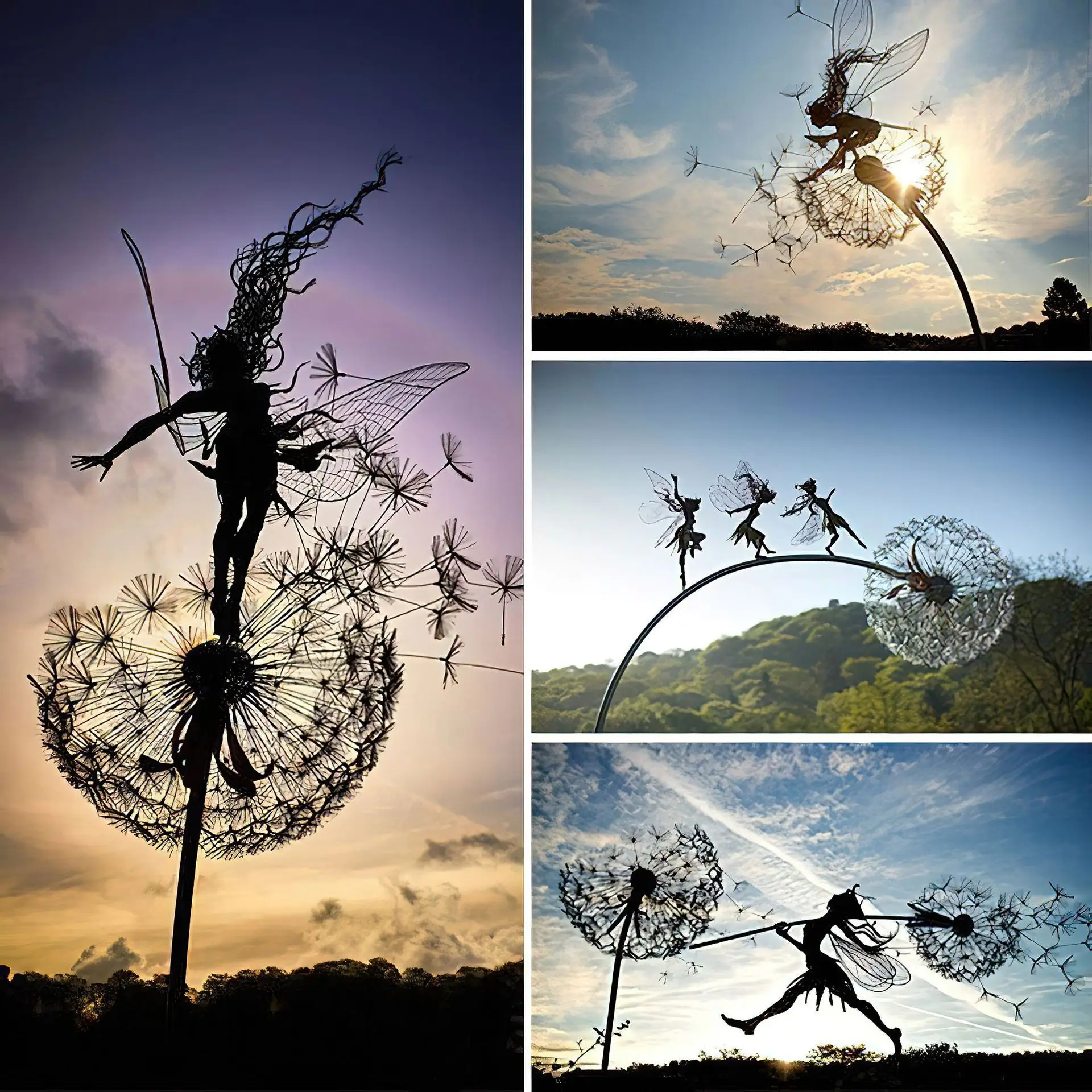 

Garden Decorative Stake Fairies And Dandelions Dance Together Metal Garden Yard Art Decor Lawn Landscape Sculpture Decoration