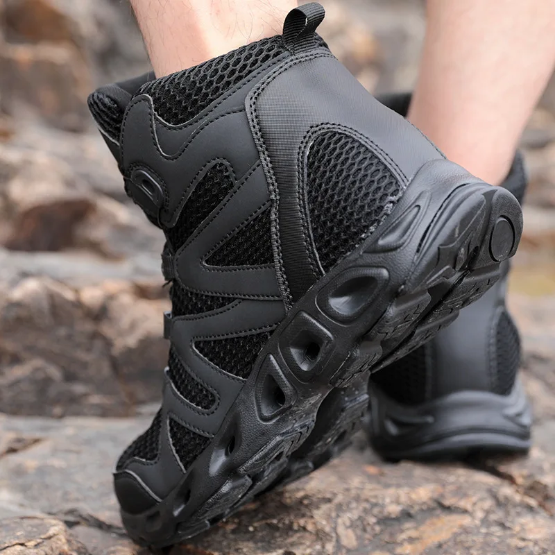 Men\'s Waterproof Hiking Shoes Summer Mesh Breathable Climbing Trekking Boots Outdoor Shoes Anti-slip Mountaineering Sneakers Men