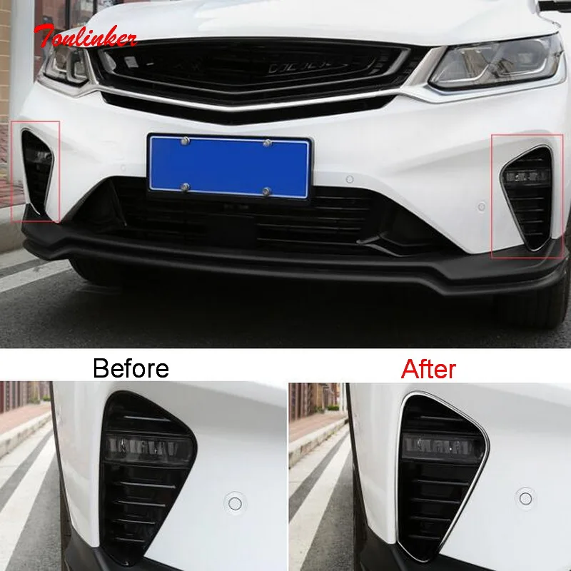 

Tonlinker Exterior Car Fog Light Cover stickers for Geely SX11 Coolray 2018-20 Car styling 2 PCS Stainless steel Cover sticker