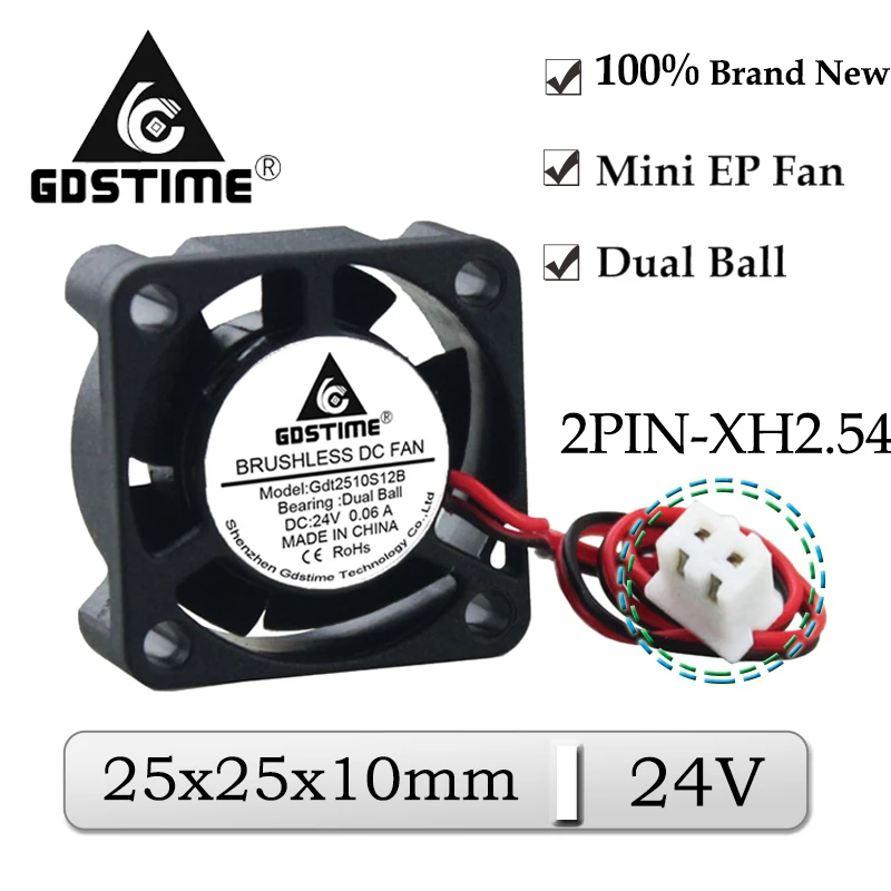 5Pcs Gdstime DC 24V 25x25x10mm 25mm Dual Ball Axial Mini Cooler Fan 25mmx10mm 2cm Brushless Exhaust Radiator Cooling Fan