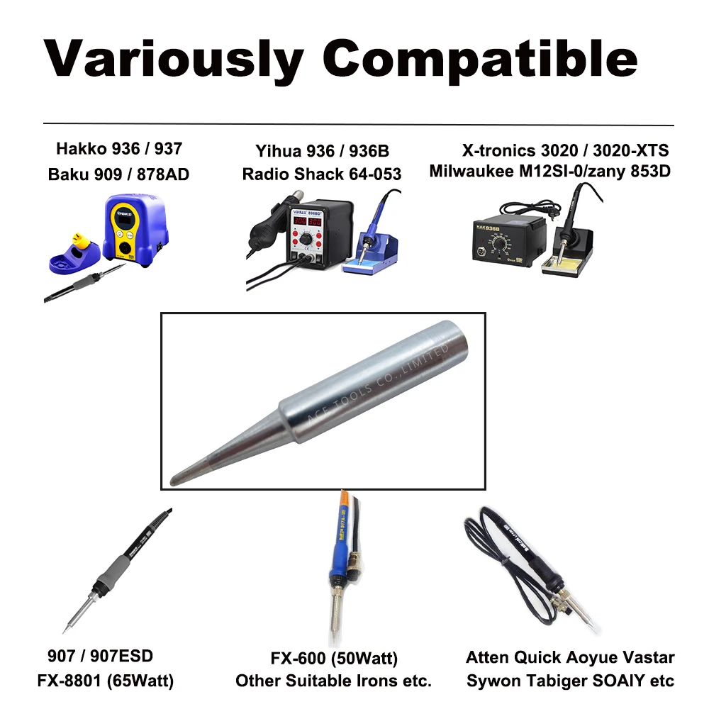 Soldering Tip 900M-T-B Conical 0.5mm Fit Hakko 936 907 Milwaukee M12SI-0 Radio Shack 64-053 Yihua 936 X-Tronics 3020 Iron Bit