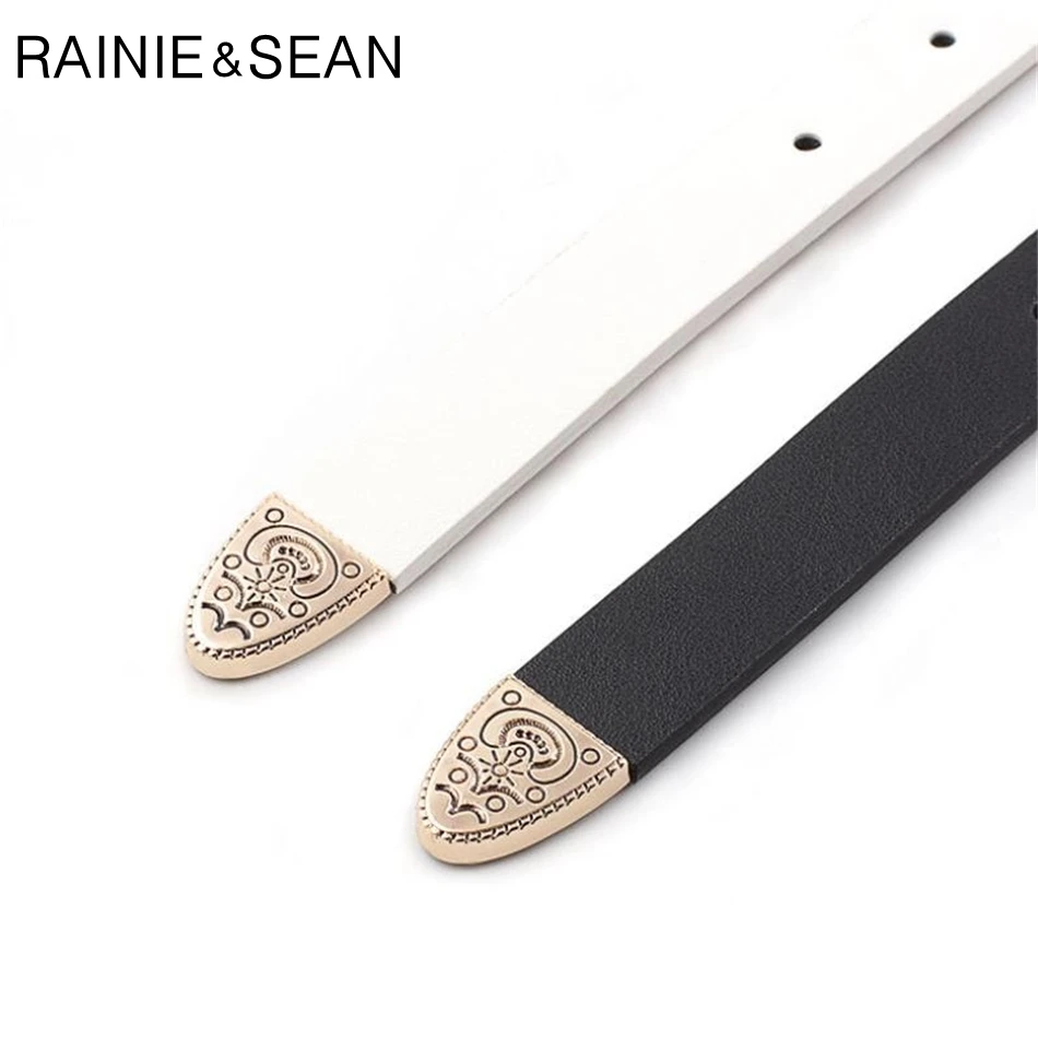 RAINIE SEAN Leather Belts For Women Red Pu Leather Women Belt Pu Leather Vintage Engrave Brand Ladies Leather Belts For Jeans