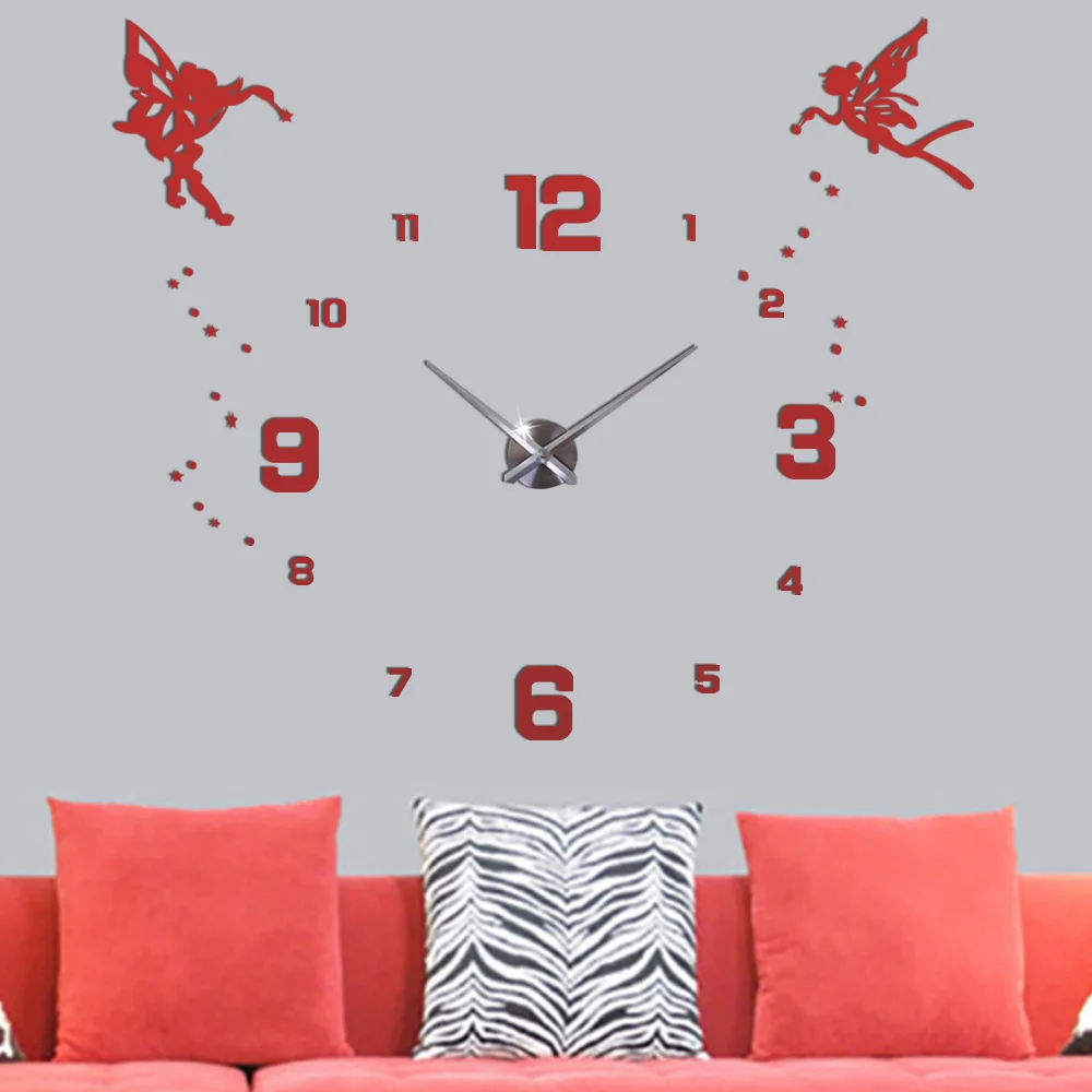 Large 3D Wall Clock Modern Design Silent Mechanism 47 Inch Acrylic Wall Sticker Clock for Kid\'s Room Decor