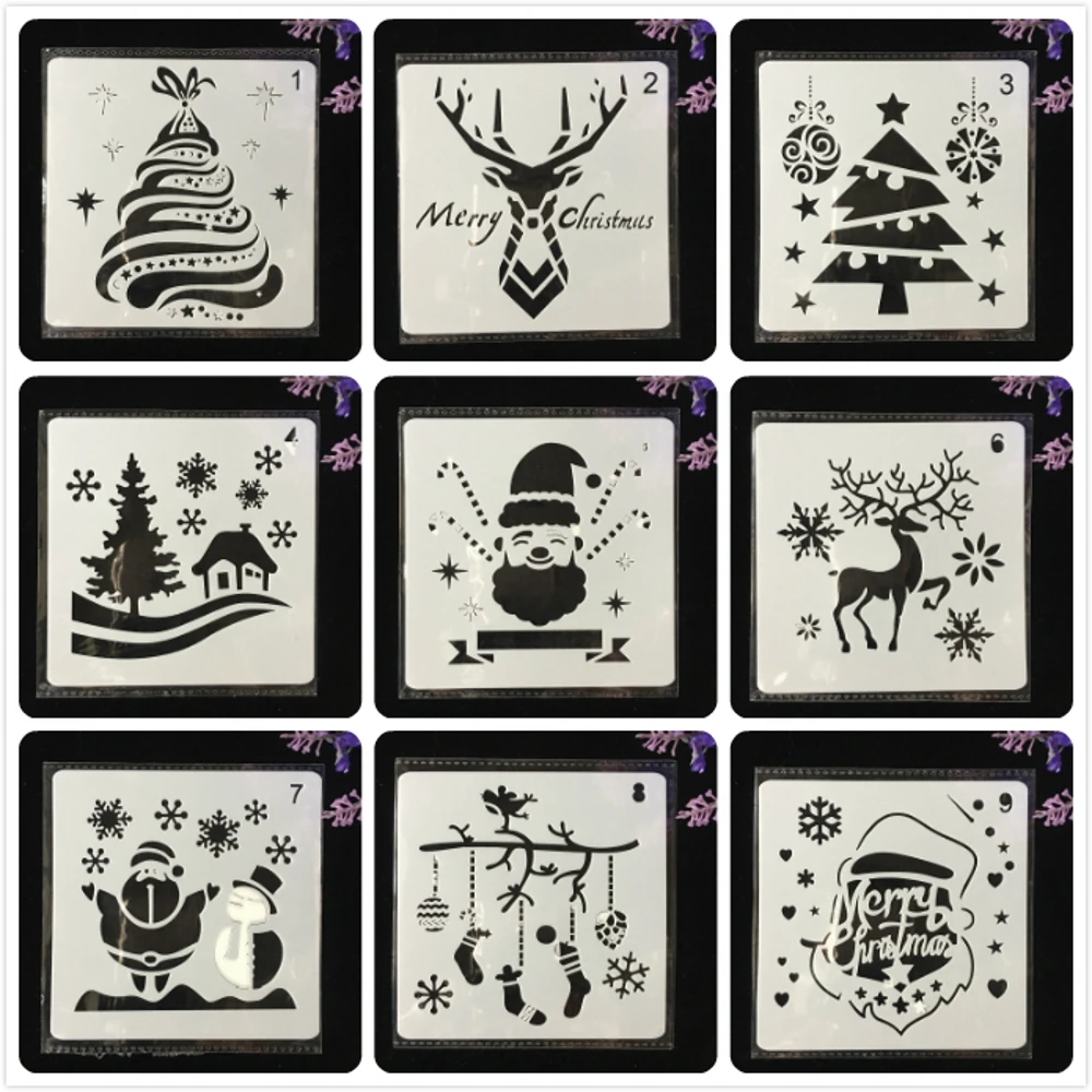 9Pcs/Lot 13cm Christmas Santa Clause Snowflake DIY Layering Stencils Painting Scrapbook Coloring Embossing Decorative Template