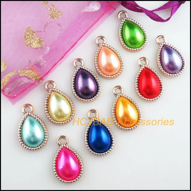 20Pcs KC Gold Plated Retro Teardrop Acrylic Charms Pendants 13x21mm