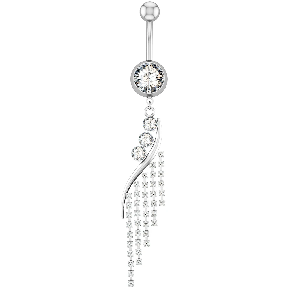 Flower Butterfly Dangled Belly Button Rings, Stainless Steel
