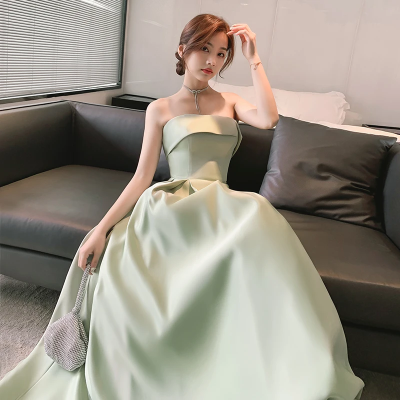 Simple Solid-Color A Line Bridesmaid Dress Classic Backless Retro Bandage Slim Floor Length Prom Dress For Wedding Party