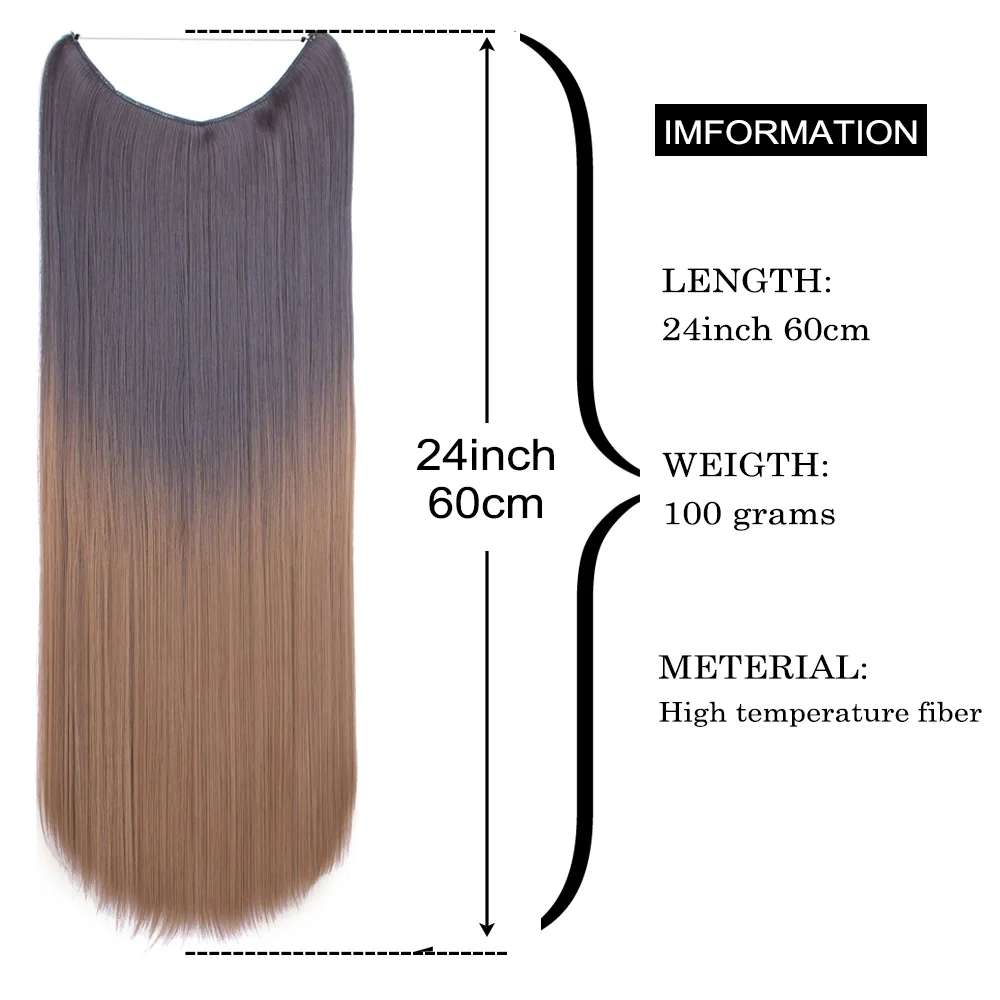 Women's Synthetic  String  Hair Extension No Clips No Glue Long Straight Invisible Hair Extensions Ombre Color Hairpiece