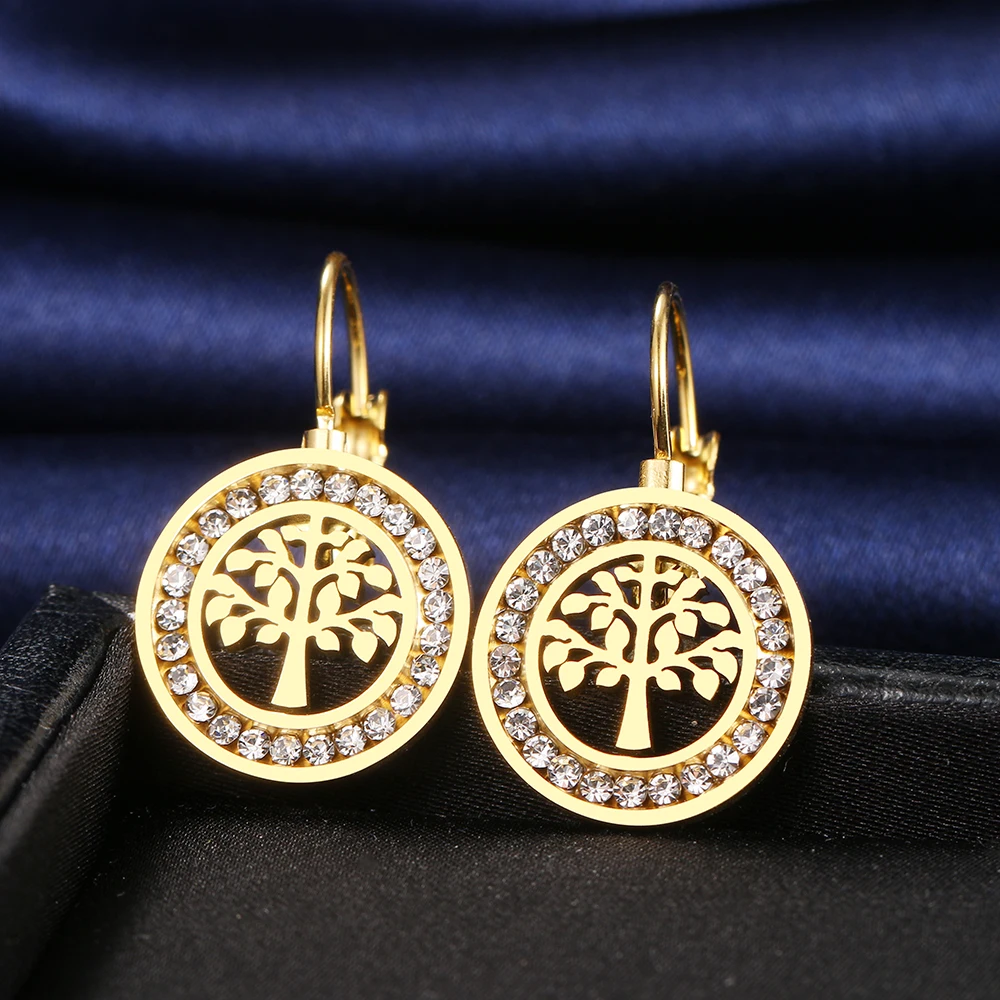 Pendientes de acero inoxidable para mujer, aretes con abalorios de cristal de circonita 3A, tendencia de árbol de la Fortuna, joyería para fiesta,