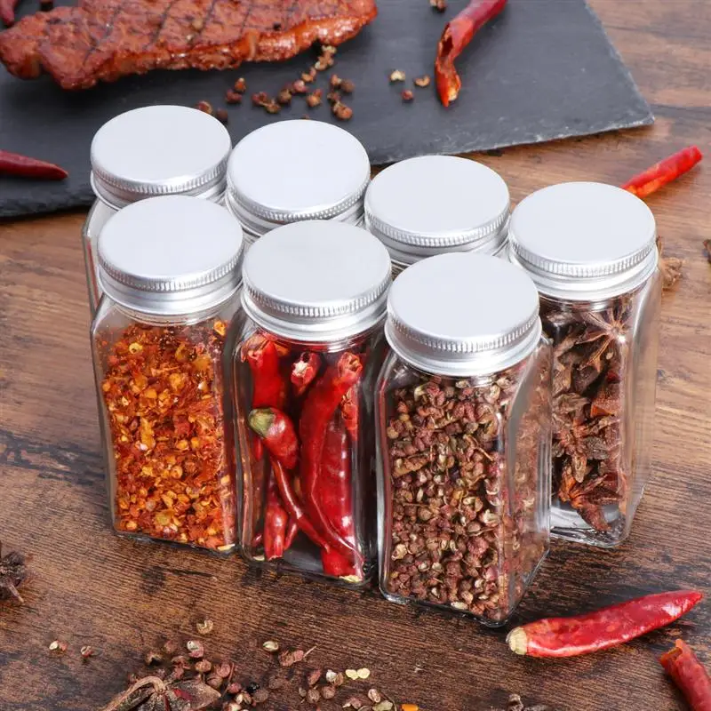 Gewürzdosen aus Glas mit Metalldeckeln, Salz- und Pfefferstreuer, Gewürzbehälter, Gewürzbehälter, Gewürz-Organizer, Küchen-Gewürzglas-Set, 120 ml