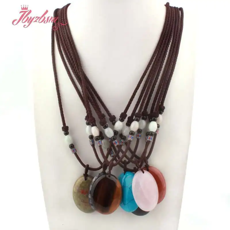 Natural Crystal Aagtes Tiger Stone Beads Pandant Leather Chains Necklace For Woman Christmas Gift Fashion Jewelrey Necklace 27