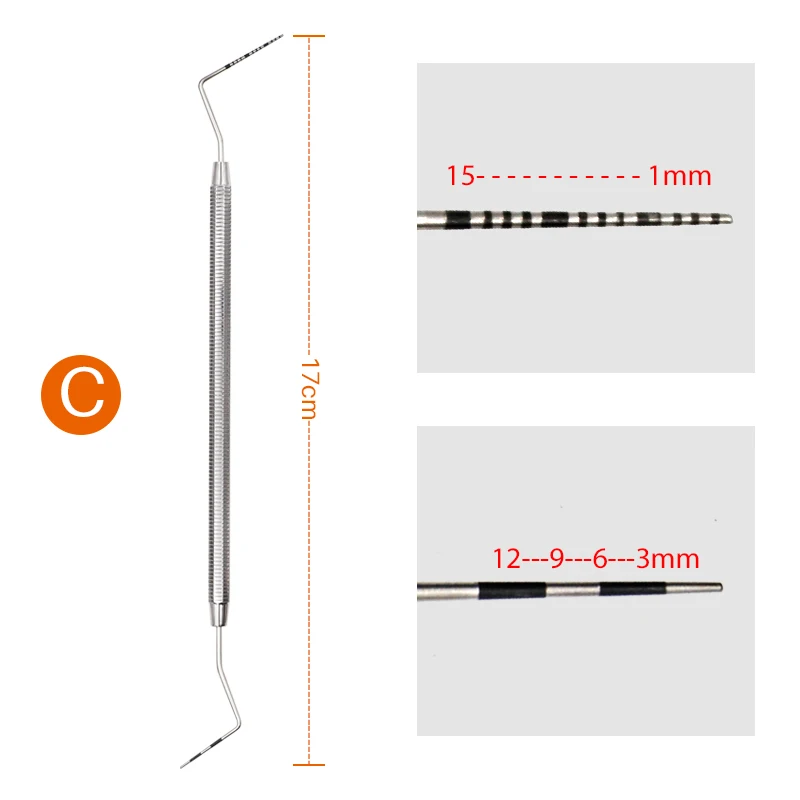 Dental Periodontal Probe with Scaler 6 Sizes Stainless Steel Dentist Endodontic Explorer Tool Tooth Cleaning