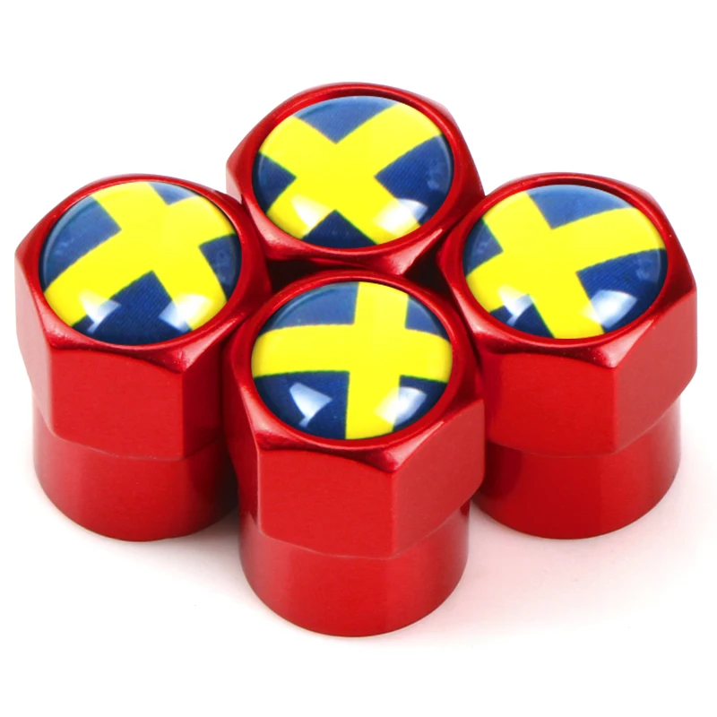 4pcs Aluminum Sweden Flag Car Wheel Tire Valves cover Tyre Air Caps case For Volvo V70 XC60 S60 V60 V40 Car Accessories Styling