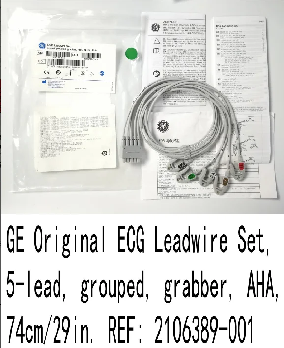 

GE Original ECG Leadwire Set, 5-lead, grouped, grabber, AHA, 74cm/29in. REF: 2106389-001