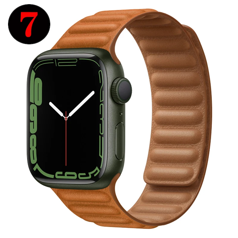 Leather Link Strap For Apple Watch band 41mm 45mm 44mm 40mm 38mm 42mm 1:1 original Magnetic Loop bracelet iWatch seires 7 5 4 6