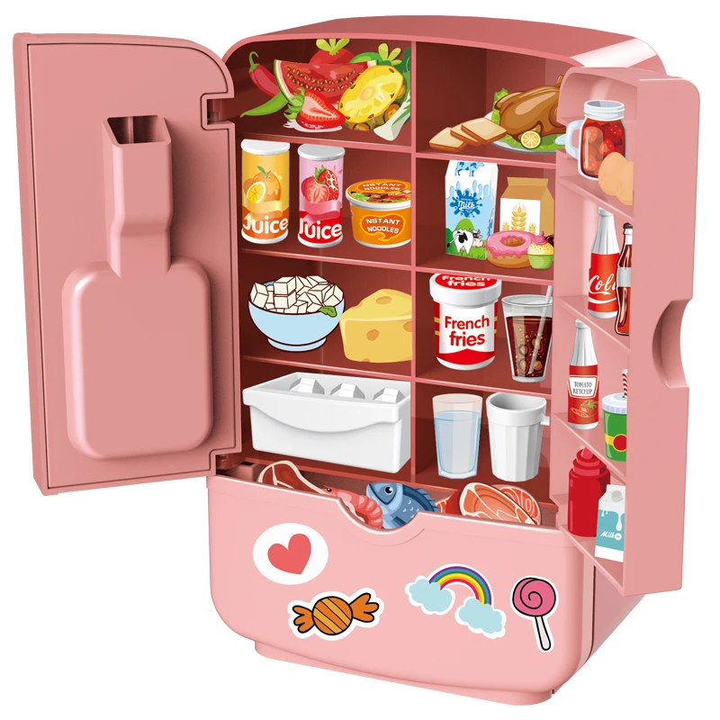 Children's toy refrigerator, double door, large size, imitation kitchen, food set, birthday gift for boys and girls