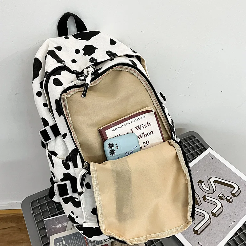 Black White Cow Zebra Pattern Backpack School Book Bags Mochila Travel Laptop Bag Cute