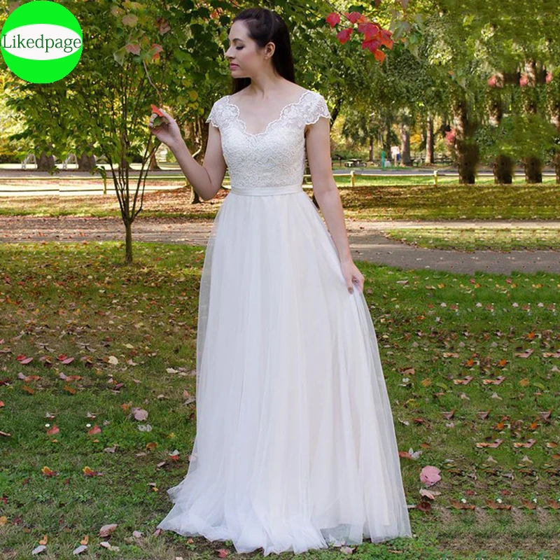 

Beach Wedding Dress 2021 Vestidos De Novia Boho Cap Sleeves Floor Lengh A Line Lace Bride Gown Robe Mariage Abito Da Sposa Boda