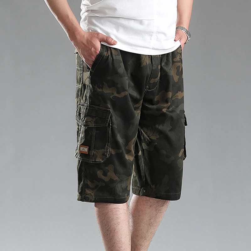 2020 Men's Pure Cotton Pockets Fashion Loose Cropped Trousers Summer Shorts Casual Pants Plus Size Breeches Camouflage two-color