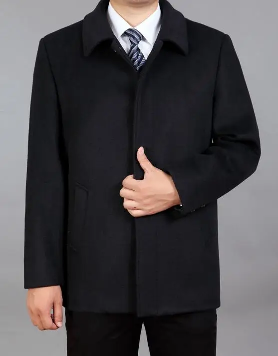 coat Hot Winter Wool male long section Korean middle-aged jacket Coats Men thick father cashmere woolen clothes Black M-3XL