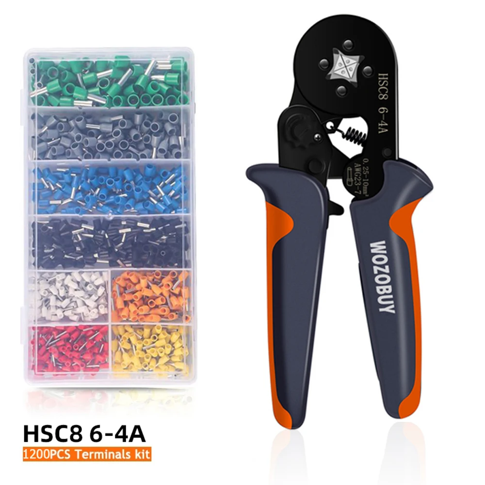 

Ferrule Crimping Tool Kit-Ferrule Crimper Plier AWG 28-7 (0.08-10mm²) w/ 1200pcs Wire Ferrules Crimp Wire Ends Terminals