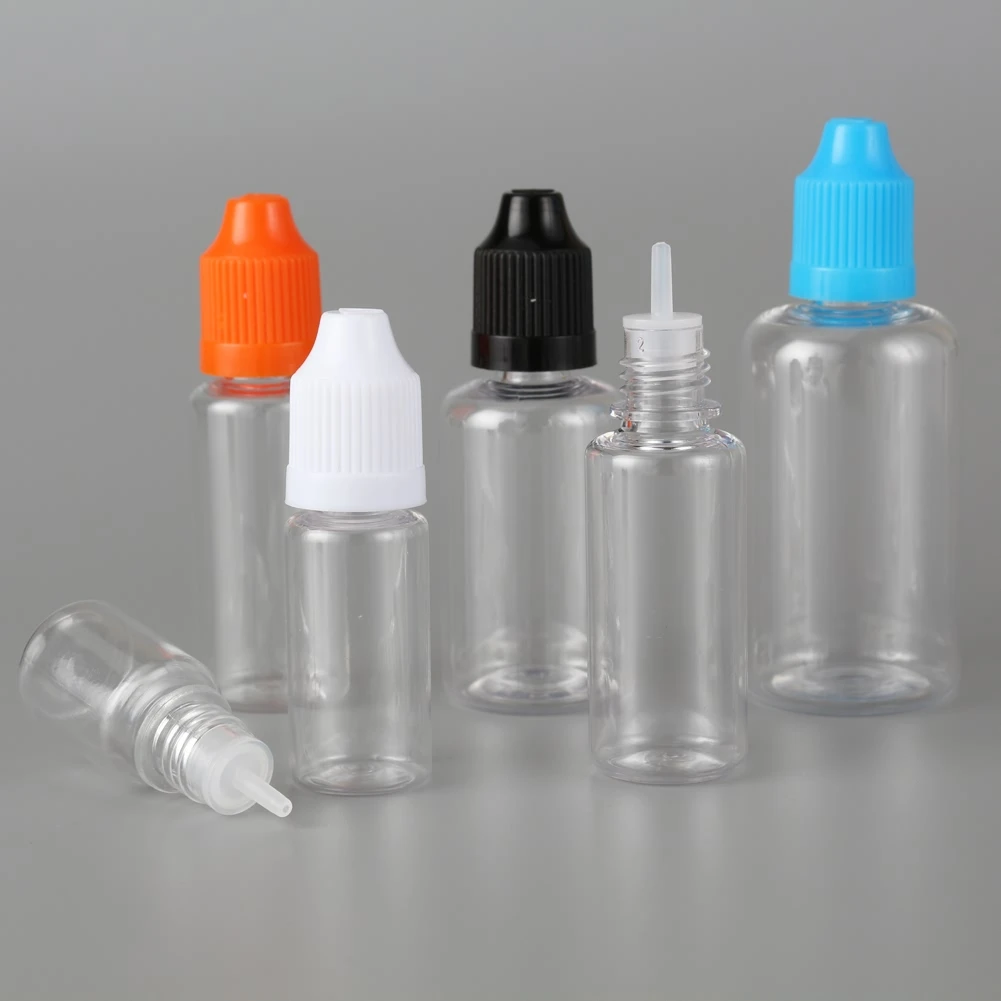 20PCS 3ML-50ML PET Clear Dropper Bottles Empty Plastic Juice Eye Liquid Refillable Transparent Containers with Caps Dropper Tip