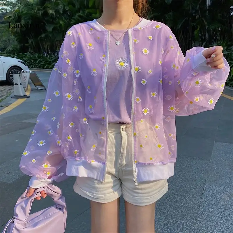 2020 Korean Style Loose Flower Printed Thin Jacket Sunscreen Women Jacket Long sleeve Casual Sunscreen Jacket Bomber Jacket