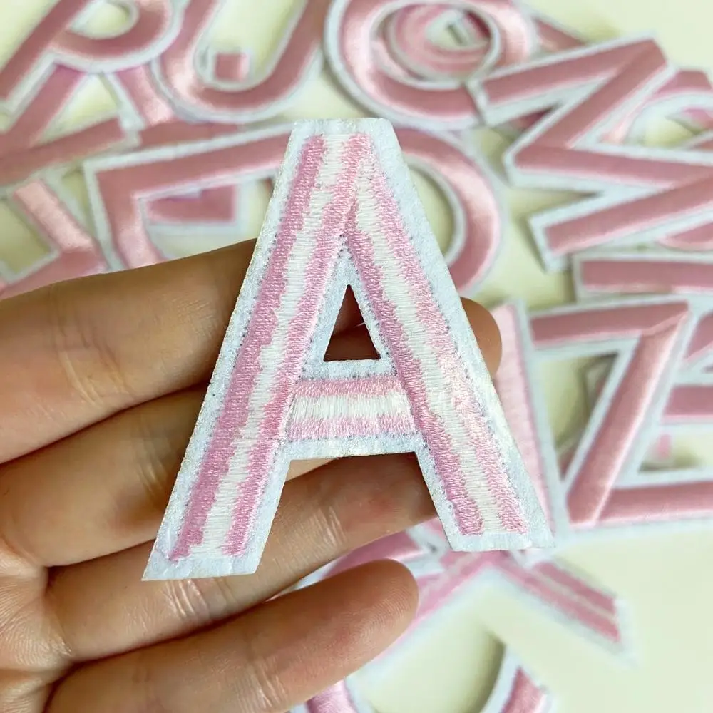 1Pcs Pink Letters Sew On Patch Alphabet Embroidered Applique iron on Name Letters Patches