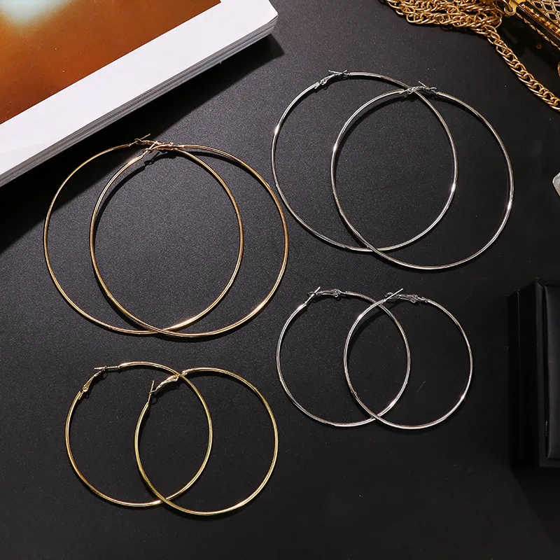 BLIJERY 1Pair Fashion Women Girls Trendy Large Hoop Earrings Big Smooth Circle Earrings Brand Loop Earrings Punk Jewelry