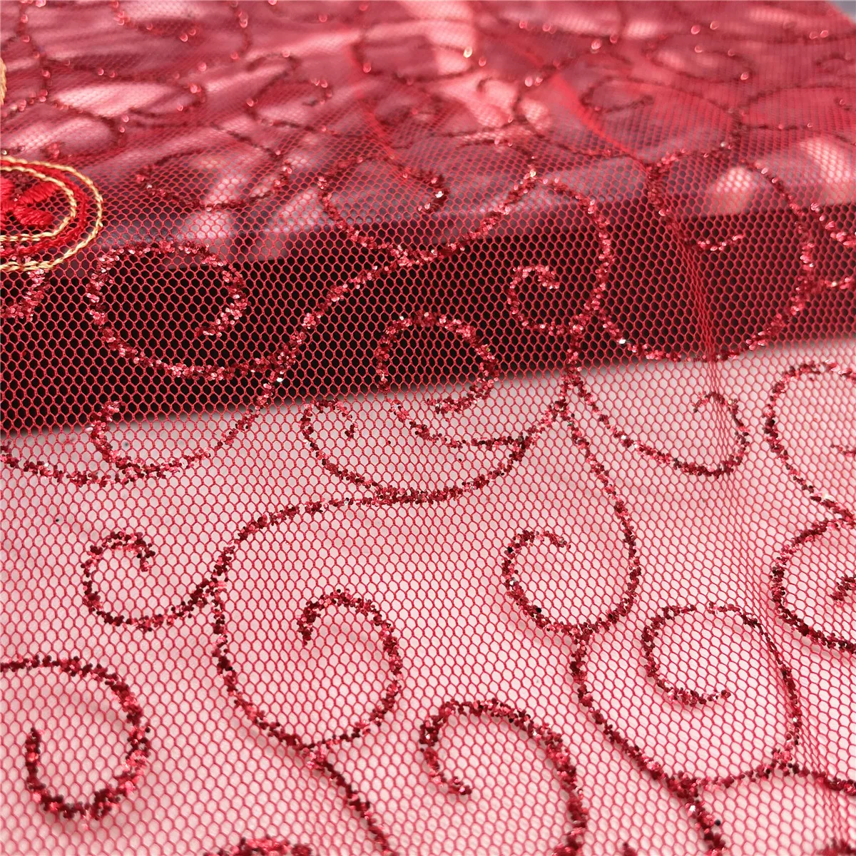 3y/lot Width 7 inch (18cm) Red With Metallic Shiny Embroidery Lace Trim For Skirt Hem Clothes Sewing Material DIY Apparel Fabric