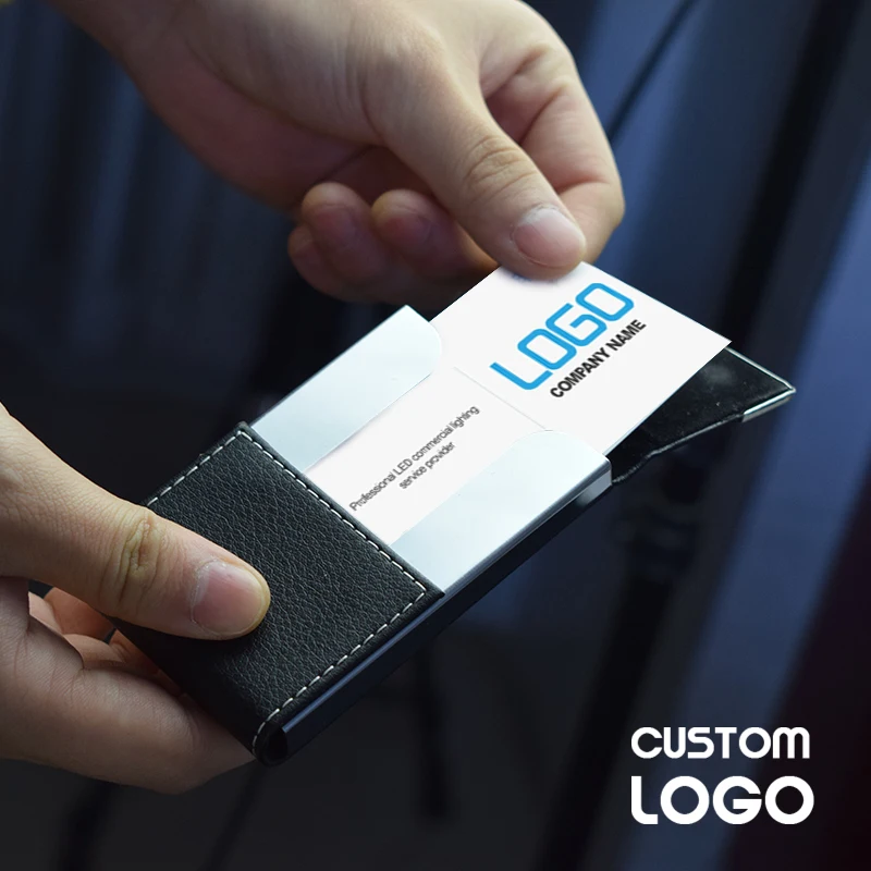 

Business Card Holder Professional Free Custom Logo Credit Bank Box ID Card Holder Cover Men Wallet Clip Advertisements Gifts