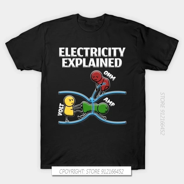 Ohm Volt Amp Electricity Explained Electrician Nerd Men\'s Cotton T-Shirts Harajuku O-Neck Tshirt Men Streetwear Hip Hop Top