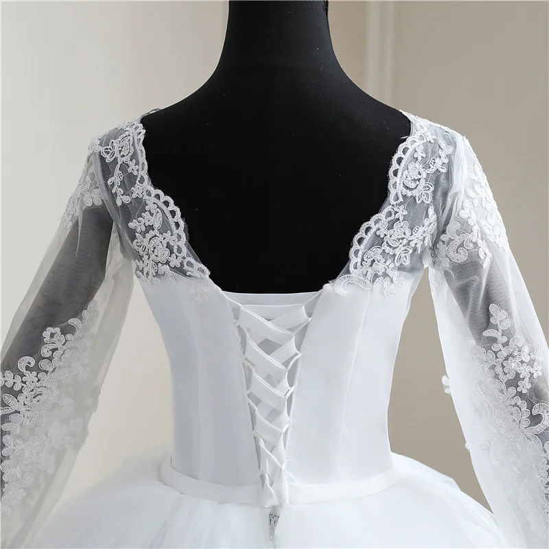 Abito da sposa primaverile personalizzato Manica lunga scollo a V Applicazioni in mussola Off White Vestido De Noiva Abito da sposa taglie forti Principessa